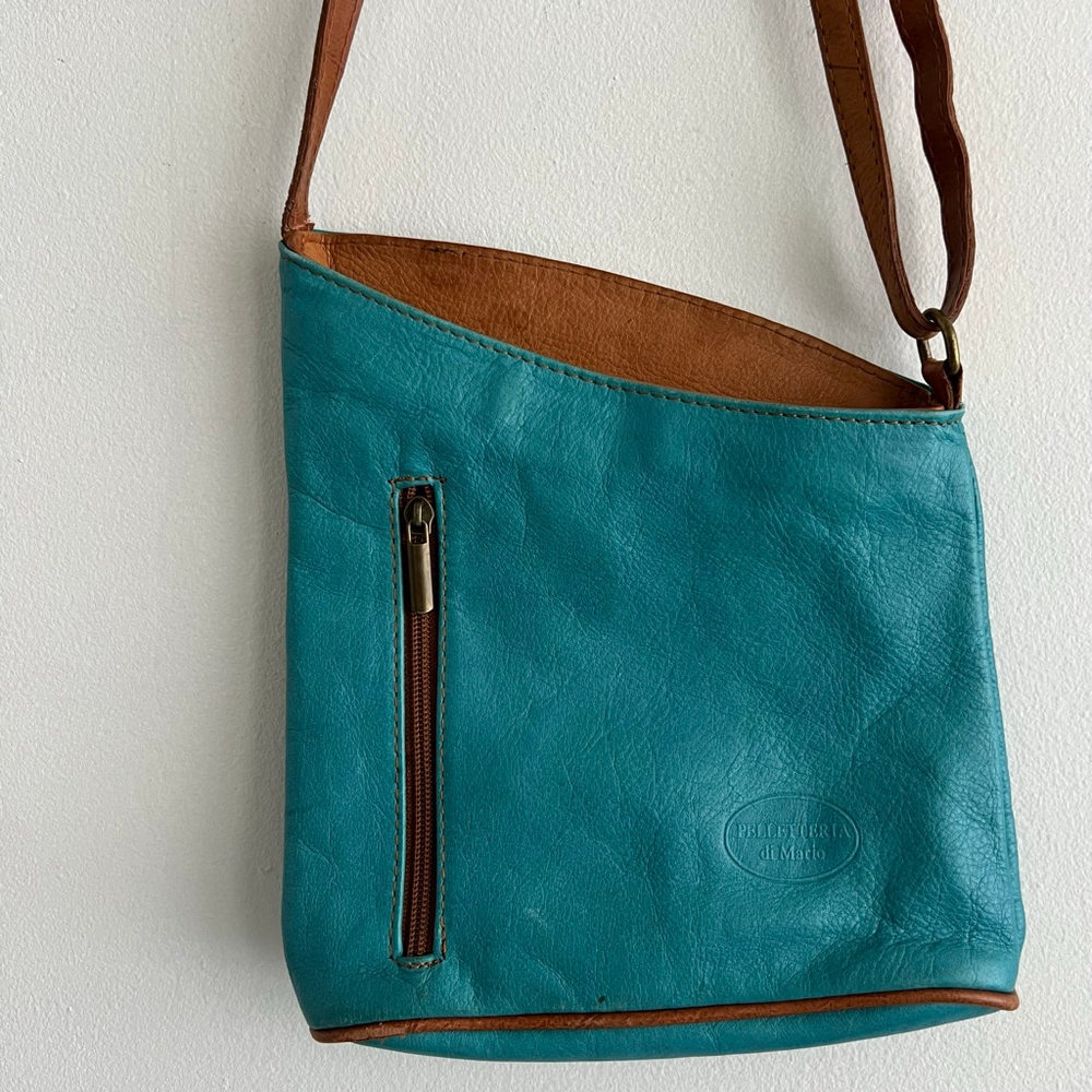 PELLETERIA di Mario Teal Brown Leather Crossbody Bag One Size